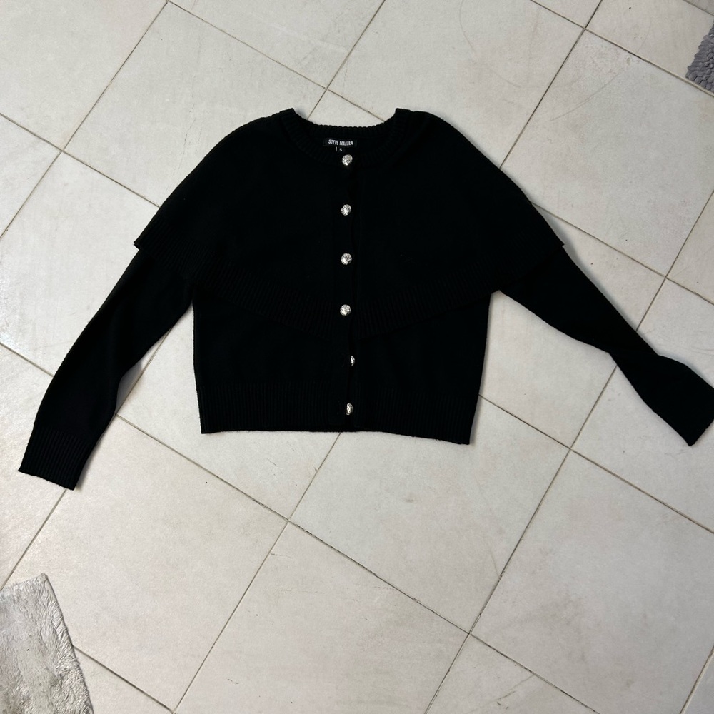 Steve Madden Black Knit Cape Style Cardigan Sweater Minimalist Lagenlook Small - Picture 6 of 15